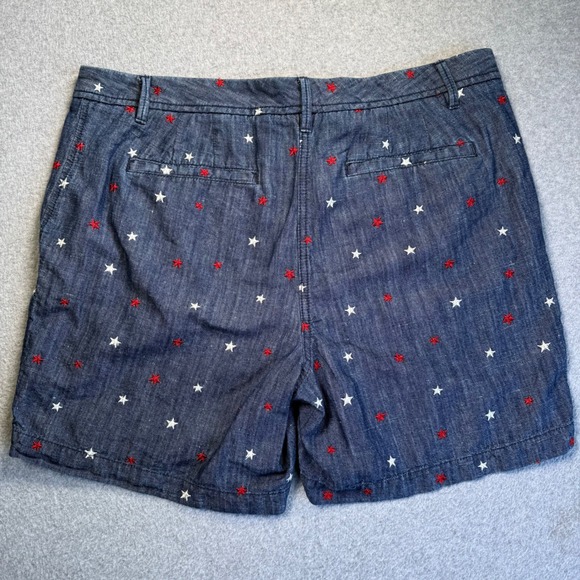 Talbots Relaxed Chino Short Womens 12 Blue Star Embroidered Cotton Linen Summer - Picture 2 of 9